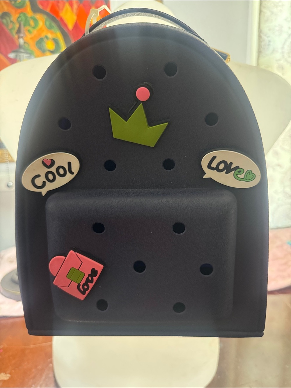 CROCS dark blue Mini Backpack with Pink and Green Charms